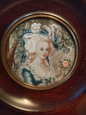 Antique French Hand Painted Portrait Miniature Lady Princess Marie Antoinette