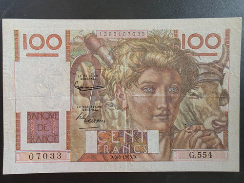 Billet 100 francs jeune - francs, paysan