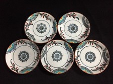 Y0134 Japonais Porcelaine Plat Plaque 5pc Vintage Signé Feuille Table Intérieur