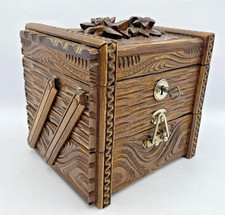 Antique Black Forest foldable jewelry box early 1900's woodwork