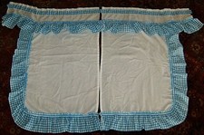 Vtg Pair Retro White w/ Blue Gingham Window Curtain & Valance Set 35"x 24" W 