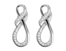 Ladies 10K White Gold Genuine Diamond Infinity Ribbon Dangle Earring .25 ct