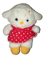 Vintage Ancienne peluche Mouton blanc robe rouge pois blancs 28 cm  Ajénaknknkn