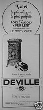 PUBLICITÉ 1924 DEVILLE POÊLES A BOIS A FEU LENT - CHAT - ADVERTISING