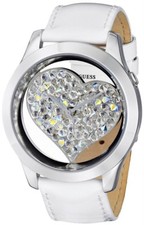 GUESS White Patent Leather Heart Crystal Ladies Watch U0113L6 FREE SHIPPING BUY!