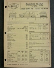 Fiche technique automobile TALBOT SAMBA GLS - Cabriolet . GLS 80 HP