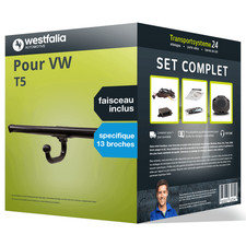 Attelage pour VW T5 09-15 col de cygne Westfalia + Faisceau spé. 13 broches +kit