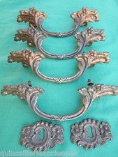 4 poignées 2 entrées laiton doré décoré ancien tiroirs meuble largeur 20 cm