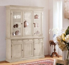 Vitrine Salon Élégant en Bois De Peuplier Couleur Ivoire Patiné