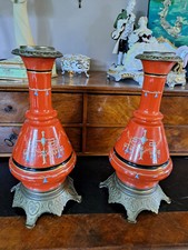 2 pieds de lampe à pétrole 19e siècle , en porcelaine est bronze.