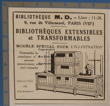 BIBLIOTHEQUE EXTENSIBLE TRANSFORMABLE MD publicité advert 1929