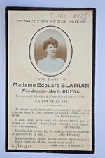 Mme EDOUARD BLANDIN Jeanne Marie DUVAL Cherville Eure FAIRE PART DECES 1914