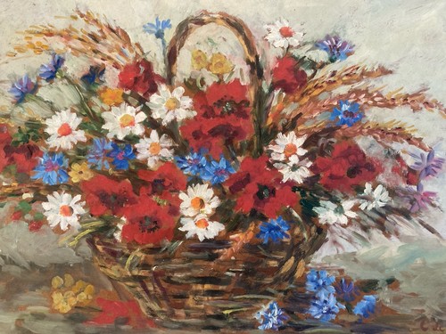 Peinture fleurs bouquet - peinture, 1950
