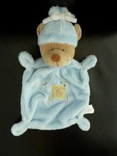 *. DOUDOU PLAT NICOTOY OURS BLEU BEIGE BLANC OURSON FENETRE ETOILE BONNET NEUF*