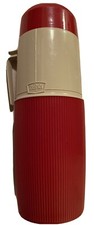 Vintage Red & Cream Wide Mouth Thermos 1 Quart Vacuum Bottle Glass Liner #6402