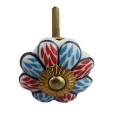Bouton de meuble en céramique Poignée de porte Shabby Chic Rosette Fleur bleu-ro