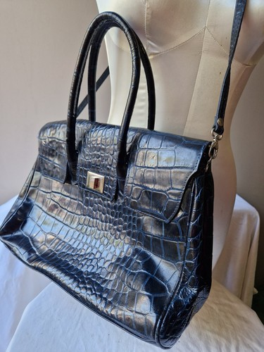 Sac main cuir bleu - main, en