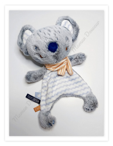 Doudou plat koala gris - doudou, blanc