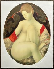 BONNEFOIT Alain Lithographie Originale Portrait Femme Nue Assise Signée Numéroté