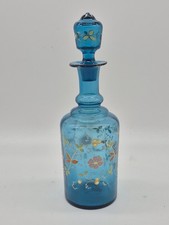 CARAFE VERRE BLEU DECOR FLORAL