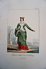 LITHO XIX COULEUR COSTUME FEMME MOYEN AGE SAINT LOUIS MEDIEVAL MODE 1820