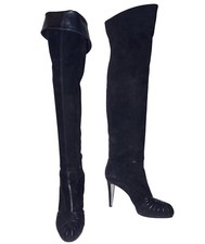 SERGIO ROSSI - BOTTES CUISSARDES EN DAIM NOIR - black suede and leather boots