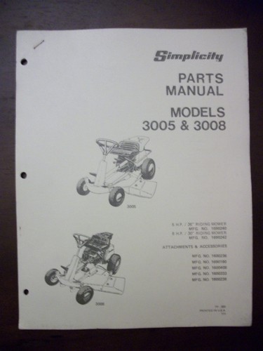 Simplicity parts manual - simplicity,