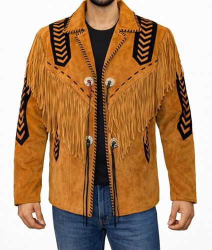Veste franges cuir daim - veste,