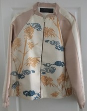Blouson Satiné Effet Rose Dragée Pâle Ivoire Motifs Tigre Japonisants ZARA T M