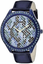 New GUESS Iconic Indigo Blue Python Print Leather Strap Watch 44mm U0625L3