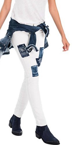 Jean blanc empiecements bleu - jean,
