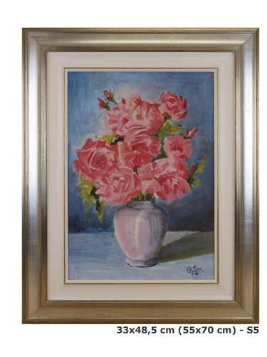 Peinture huile pot rose - de,