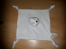 Doudou Plat  Bout'chou Monop Monoprix Chat Face  Blanc Face Etoiles 4 Noeuds