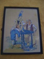 ANCIENNE GRAVURE REHAUSSÉE DE NAUDY  NORMANDIE FOLKLORIQUE ENCADRÉE D721/2  