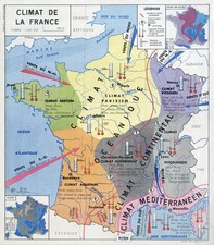 Carte scolaire ancienne Climat de la France 1964 (52 x 60 cm)