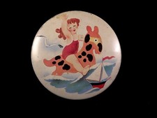 Ancien boîte tôle confiserie éponge enfant jouet plage mer mouette bateau an.50