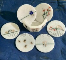 Marbre Coaster Set Incrustation Demi-Précieuses Pierres Artisanat Maison Cadeaux