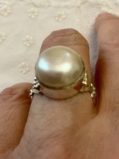 Énorme PERLE VÉRITABLE , ARGENT MASSIF, BELLE BAGUE ANCIENNE