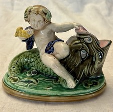 RARE PORTE ALLUMETTES DAUPHIN EN BARBOTINE DE SARREGUEMINES MAJOLICA 112