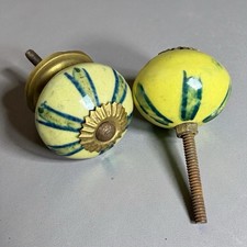 Lot de 2 poignées de porte boutons de meuble céramique ronde jaune déco 