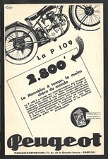PUBLICITE DE 1938 - MOTO PEUGEOT . P 109 . 7A538