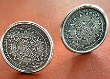 Boutons de Manchette avec Calendrier Maya Aztèque - Argent Sterling 925 / 1000e