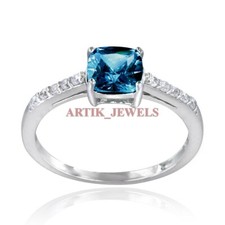 Naturel Bleu Gemme Topaze Avec 925 Bague en Argent pour Femmes #3288