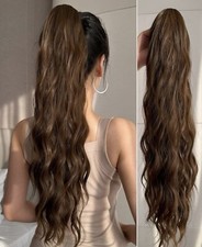 Postiche Queue De Cheval Extension Synthétique Brun Marron Ondulé A Pince Femme
