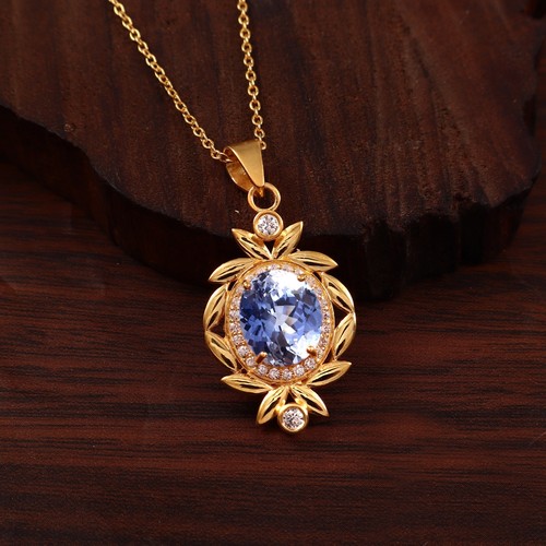 Pendentif saphir bleu - bleu, ovale