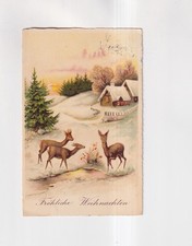 F3931) NOËL - CERF dans la neige devant une vieille maison - gel. KREMS 1934