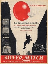 PUBLICITE SILVER MATCH BRIQUET A GAZ FLAMME REGLABLE BALLON DE 1957 FRENCH AD