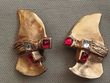 Vintage boucles d'oreilles Micris Paris Métal Doré Cabochon couture