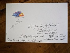 Claude Vietho - 1 carte manuscrite , avec 2 dessins originaux-env. 1990