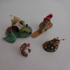 4 figurines miniatures animaux grenouille marmotte abeille ours bougie N4208